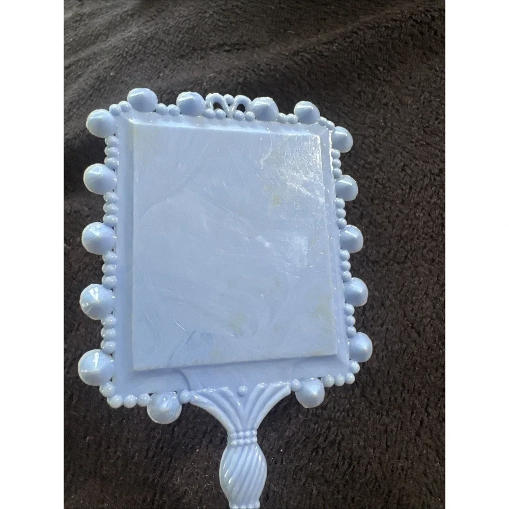 Vintage Small Blue Plastic Handheld Mirror‎ for Dolls, Made in USA